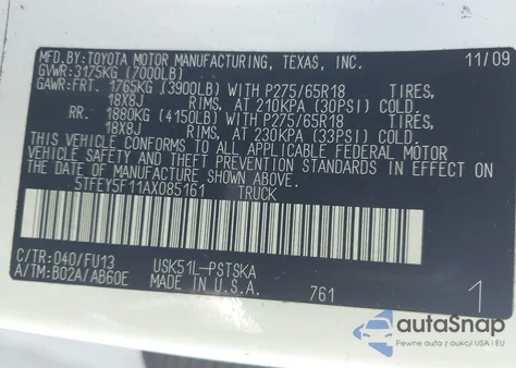 2010 Toyota Tundra Grade 5.7L V8 from USA, damaged, VIN 5TFEY5F11AX085161